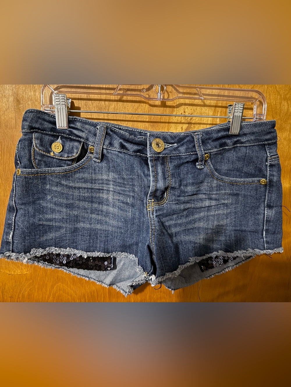 Bongo Denim Cutoff Shorts Size 9 Blue Sequin Cuff Medium Wash